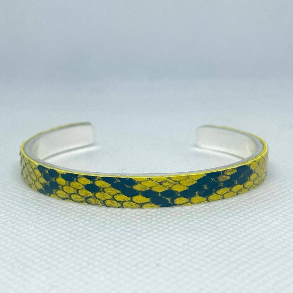 Rustic Cuff Python Print Bangle Bracelet Yellow G… - image 2